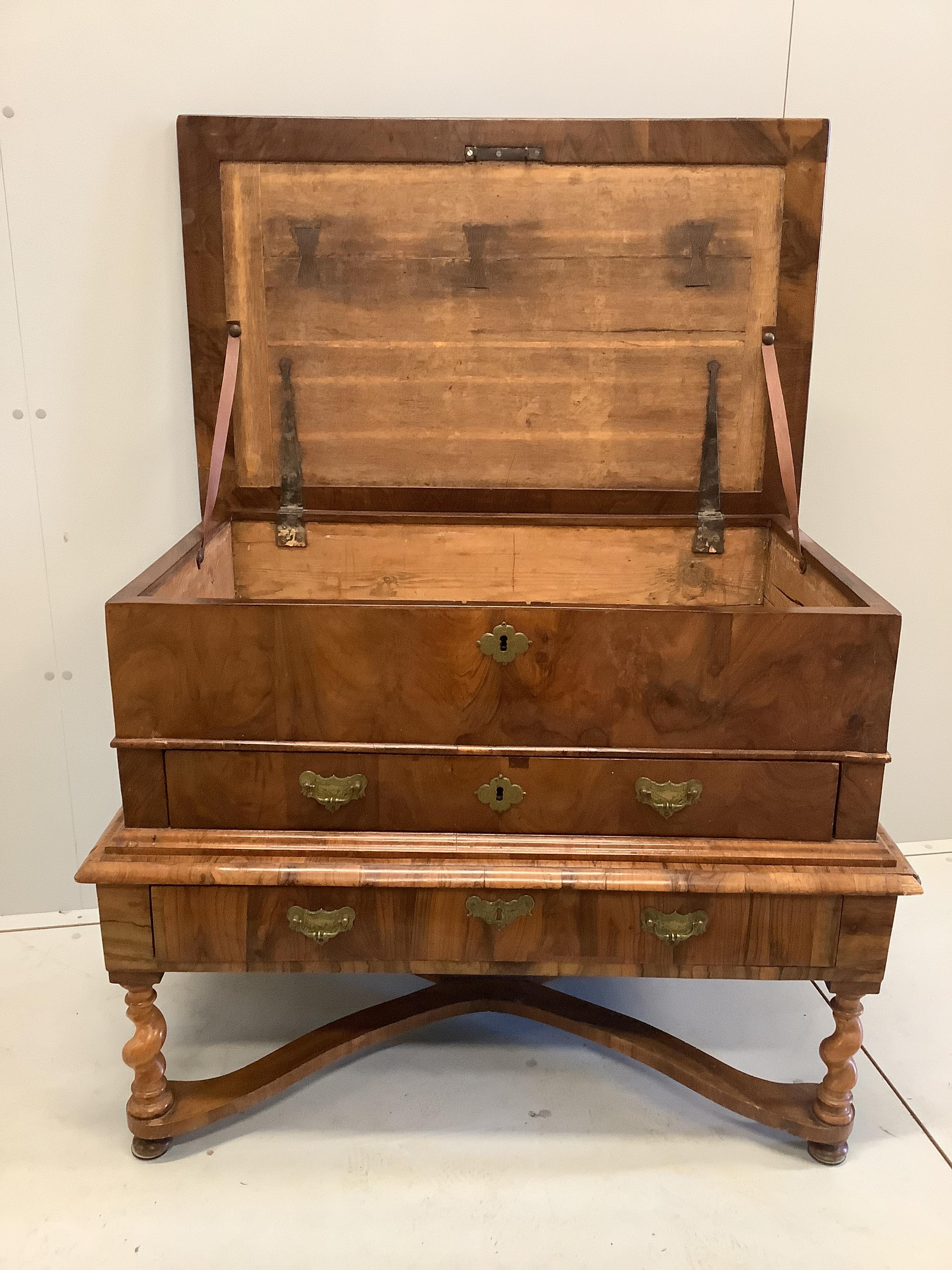 A Queen Anne walnut chest on stand, width 100cm, depth 61cm, height 78cm